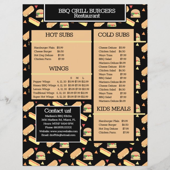 Menú Sencillo Hamburguesa Parrilla Barbacoa Restau (Frente)