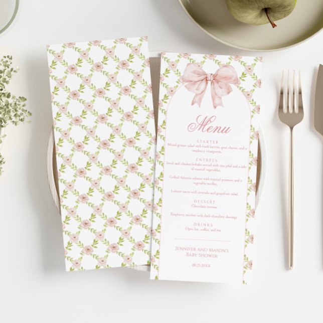 Menú Shabby Chic Floral Cute Rosa Bow Bow Girl Shower (Subido por el creador)