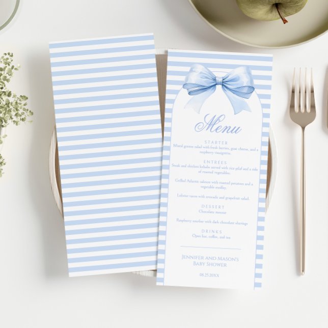 Menú Shabby Chic Strich Arch Bow Baby Boy Shower (Subido por el creador)
