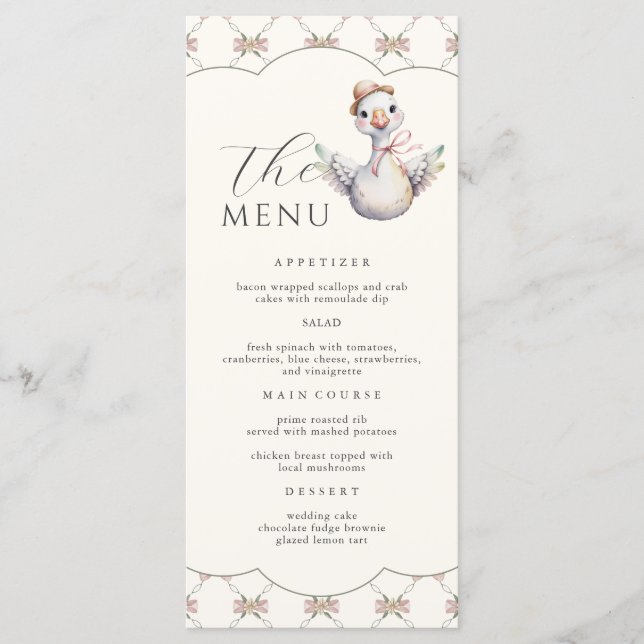 Menú  Silly Goose Preppy Bow Baby Shower (Anverso)