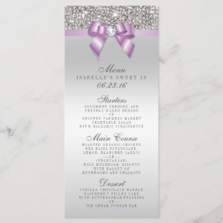 Menú Silver Sequin Lilac Bow Sweet 16