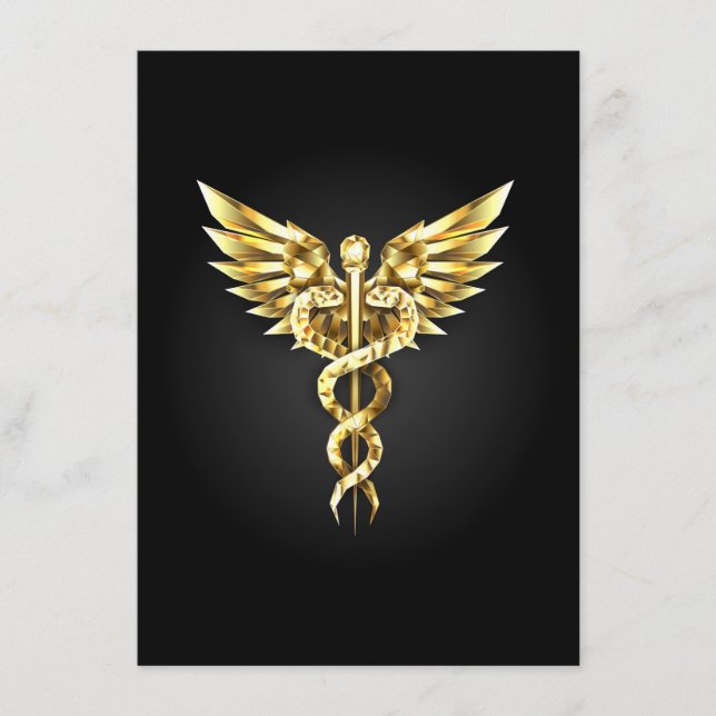 Menú Símbolo Caduceo Poligonal Dorado (Anverso)