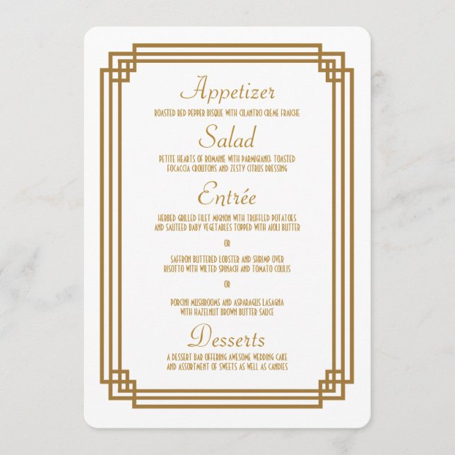 Menú simple Art Deco Boda blanco (Anverso)