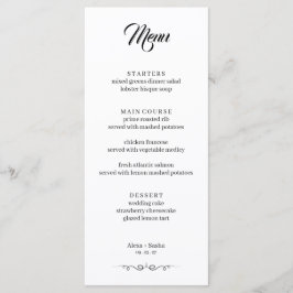 Menú Simple Black & White Elegant Minimalist Wedding