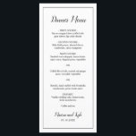 Menú Simple Black White Modern Elegant Wedding<br><div class="desc">Moderno menú Boda en blanco y negro minimalista con el encabezado y sus nombres en un guión elegante junto con su menú rodeado por un borde delgado. El reverso tiene su monograma en la parte inferior. Las fuentes y el borde pueden cambiarse a cualquier color que desee haciendo clic en...</div>