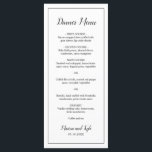 Menú Simple Black White Modern Elegant Wedding<br><div class="desc">Moderno menú Boda en blanco y negro minimalista con el encabezado y sus nombres en un guión elegante junto con su menú rodeado por un borde delgado. El reverso tiene su monograma en la parte inferior. Las fuentes y el borde pueden cambiarse a cualquier color que desee haciendo clic en...</div>