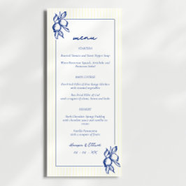 Menú Simple Blue & Yellow Doodle Lemons Wedding
