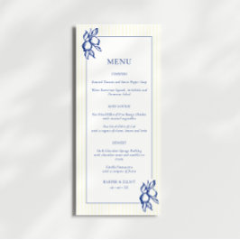 Menú Simple Blue & Yellow Doodle Lemons Wedding