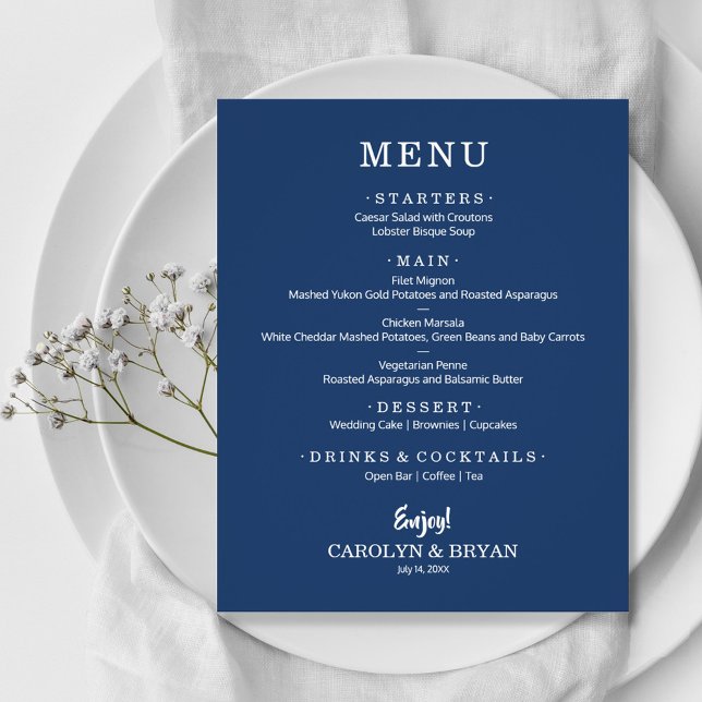Menú simple Boda azul de la marina de lujo (Subido por el creador)