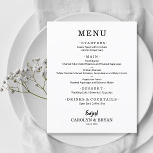 Menú simple Boda blanco elegante de presupuesto