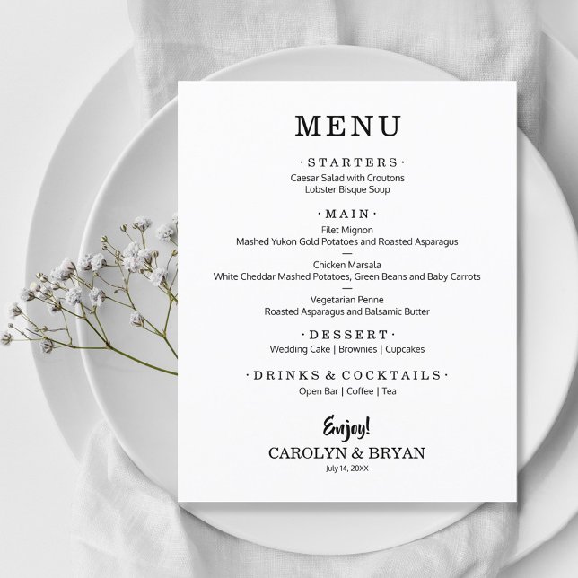 Menú simple Boda blanco elegante de presupuesto (Subido por el creador)