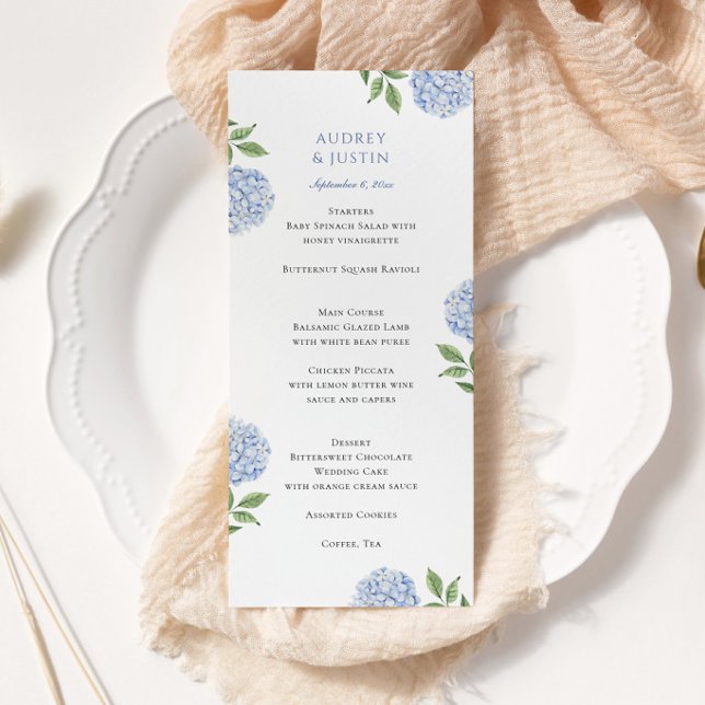 Menú Simple Boda de Hydrangea Azul Alta Cena (Subido por el creador)
