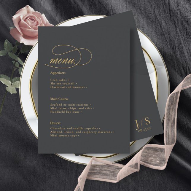 Menú simple Boda elegancia Carbón ID1022 (Subido por el creador)