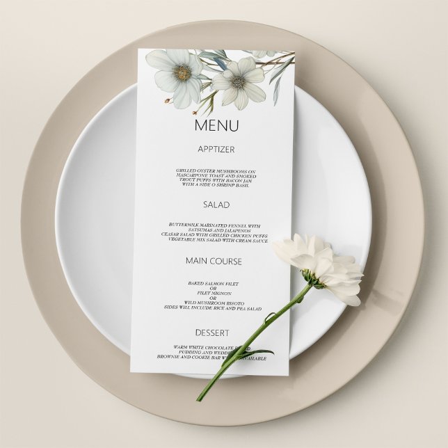 Menú simple Boda floral de primavera verde de ment (Simple white mint green spring floral Wedding Menu)