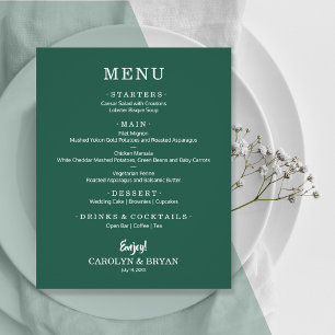 Menú simple Boda verde esmeralda elegante de presu