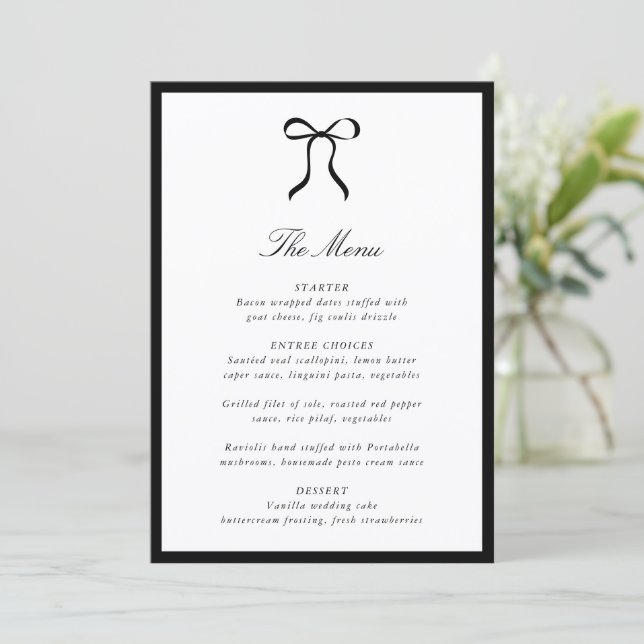 Menú Simple Bow Classic Wedding (Anverso de pie)