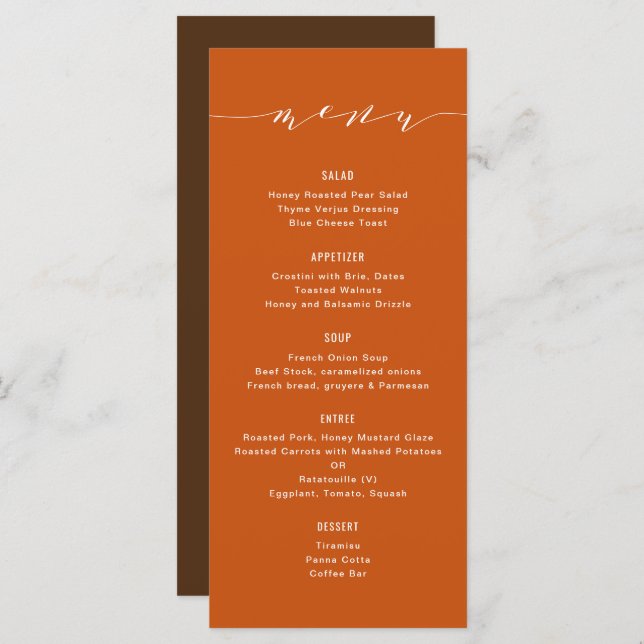 Menú Simple caligrafía moderna quemada Naranja Brown ca (Anverso / Reverso)