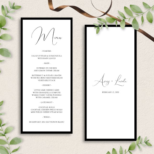Menú Simple Classy Black & White Border Script Wedding (Subido por el creador)