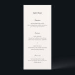 Menú Simple Cream Elegant Wedding<br><div class="desc">Menú boda moderno con un diseño sencillo que combina una fuente sans serif contemporánea,  un guión elegante para escritura a mano y una letra cursiva.</div>