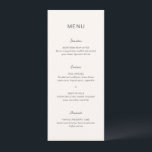Menú Simple Cream Elegant Wedding<br><div class="desc">Menú boda moderno con un diseño sencillo que combina una fuente sans serif contemporánea,  un guión elegante para escritura a mano y una letra cursiva.</div>