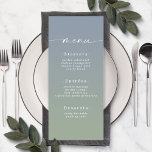 Menú simple de Boda azul y verde ondulado<br><div class="desc">Sencillo menú de la cena de la cena de Bodas Azules y Verdes, de color ocre. Esta moderna tarjeta de menú de moda es sencilla, clásica y elegante, con un suave degradado oscuro y un tipo de letra de caligrafía con bonito con cruz. Mostrado en la nueva autopista. Disponible en...</div>