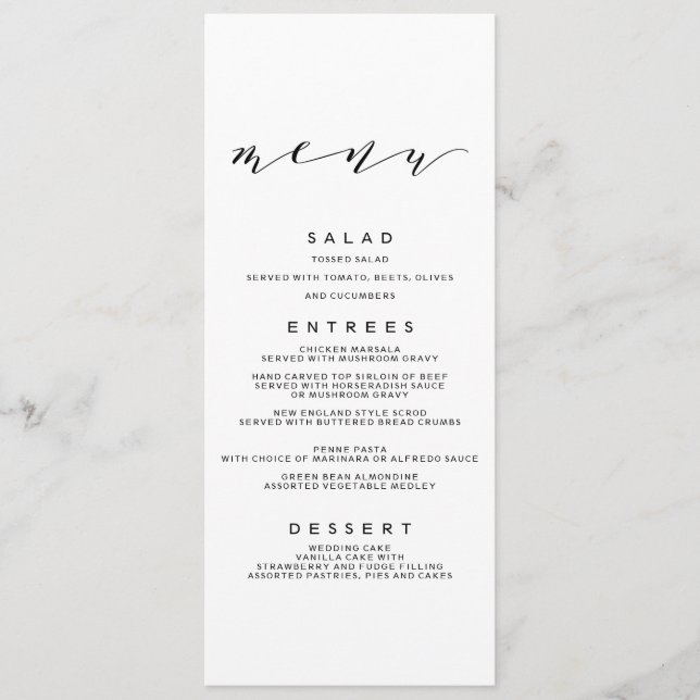 Menú simple de Boda de caligrafía romántica (Anverso)