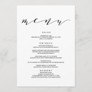 Menú simple de Boda de caligrafía romántica
