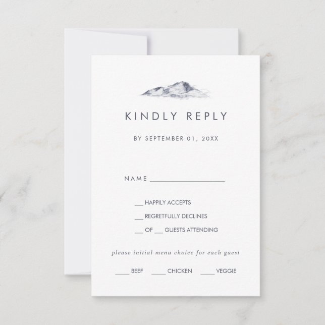 Menú simple de Boda de montaña Tarjeta RSVP de ele (Anverso)