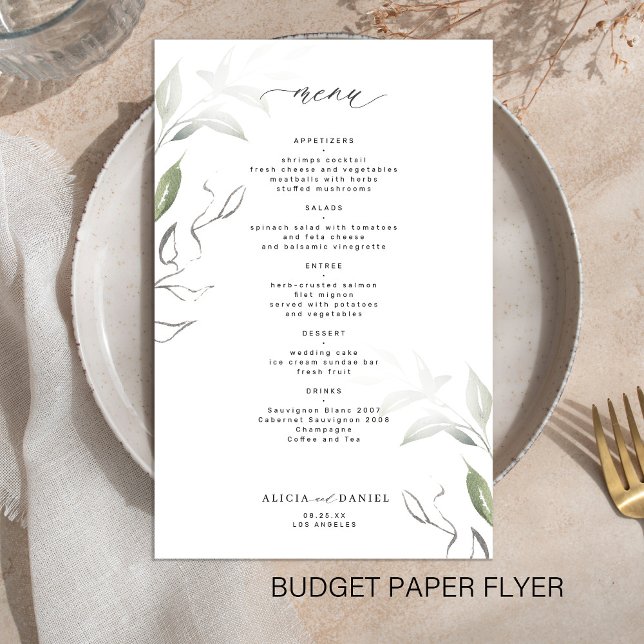 Menú simple de boda de vegetación minimalista (Subido por el creador)