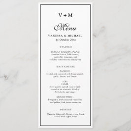 Menú simple de bodas en blanco y negro