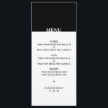 Menú simple de bodas en blanco y negro<br><div class="desc">Simple menú boda en blanco y negro Puede ser totalmente personalizado para satisfacer sus necesidades. © Gorjo Designs via Zazzle. // ¿Buscando elementos coincidentes? Otras papelería del conjunto disponible aquí: https://www.zazzle.com/collections/black_and_white_striped_wedding-119550615860932414 // ¿Necesita ayuda para personalizar su diseño? ¿Tienes otras ideas? No dude en ponerse en contacto conmigo en: zoe@gorjodesigns.com</div>