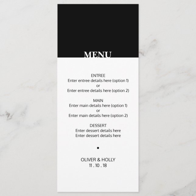 Menú simple de bodas en blanco y negro (Anverso)