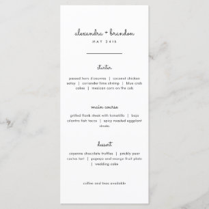 Menú simple de Bodas en blanco y negro