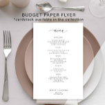 Menú simple de bodas en blanco y negro<br><div class="desc">plantilla de texto personalizado de tipografía minimalista de moda blanca sencilla BUDGET menú boda asequible PAPER FLYER. LEA ESTO ANTES DE COMPRAR! Esta es una tarjeta asequible para el presupuesto impresa en un FLYER. Tenga en cuenta que el PAPEL PRESUPUESTARIO ES DELGADO - Puede actualizar para que esta tarjeta se...</div>