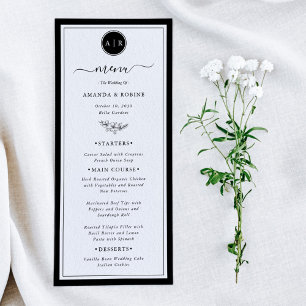 Menú simple de bodas negro y blanco elegante