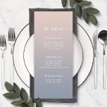Menú simple de Bodas Rubor rosa y azul turbio<br><div class="desc">Sencillo menú de cena de la cena de la Boda Azul Rosa y Dusto Rubor. Esta moderna tarjeta de menú de moda es sencilla, clásica y elegante, con un suave degradado oscuro y un tipo de letra de caligrafía con bonito con cruz. Mostrado en la nueva autopista. Disponible en varias...</div>