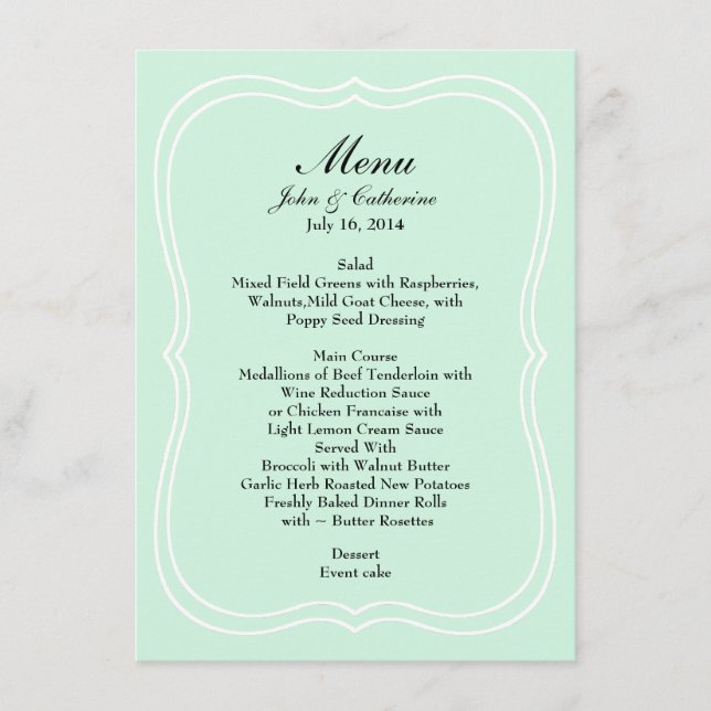 Menú simple de la boda de la elegancia de la verde (Anverso)