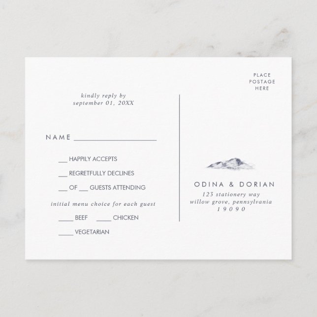 Menú simple de montaña floral Elección postal RSVP (Reverso)
