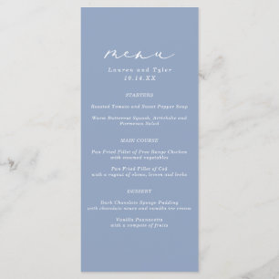 Menú Simple elegancia caligrafía Boda azul turbio