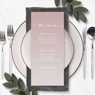 Menú simple Ombre Mauve & Gardenia Boda blanco