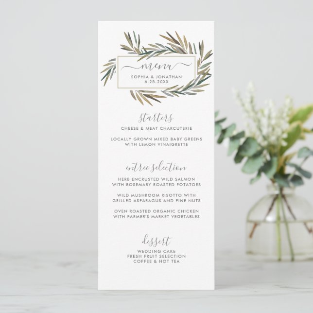 Menú simple rústico botánico Boda de hierbas natur (Anverso de pie)