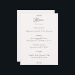 Menú Simple Sage Green Botanical Minimalist Wedding<br><div class="desc">Elevate your reception tables with this elegant sage green botanical wedding menu card. Featuring soft watercolor greenery and clean minimalist typography, this design adds a refined and natural touch to your table décor. Perfect for garden, rustic, or nature-inspired weddings, it beautifully coordinates with greenery-themed wedding stationery. Personalize with your meal...</div>