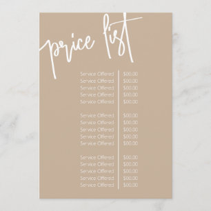 Menú Simple Script Beige Salon Price List Service