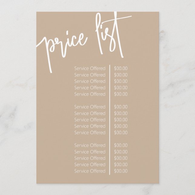 Menú Simple Script Beige Salon Price List Service (Anverso)