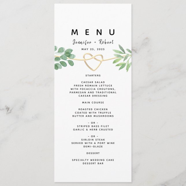 Menú Simple Verde Eucalipto Boda Elegante (Anverso)