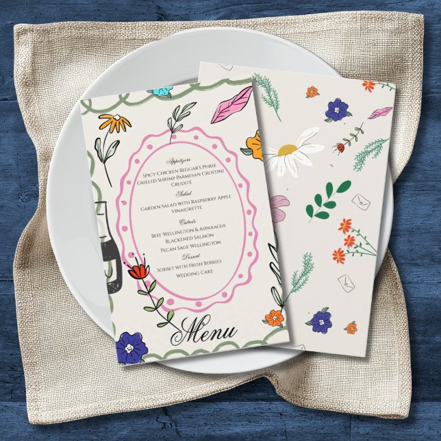 Menú simple y elegante con fantasía floral dibujad (Subido por el creador)