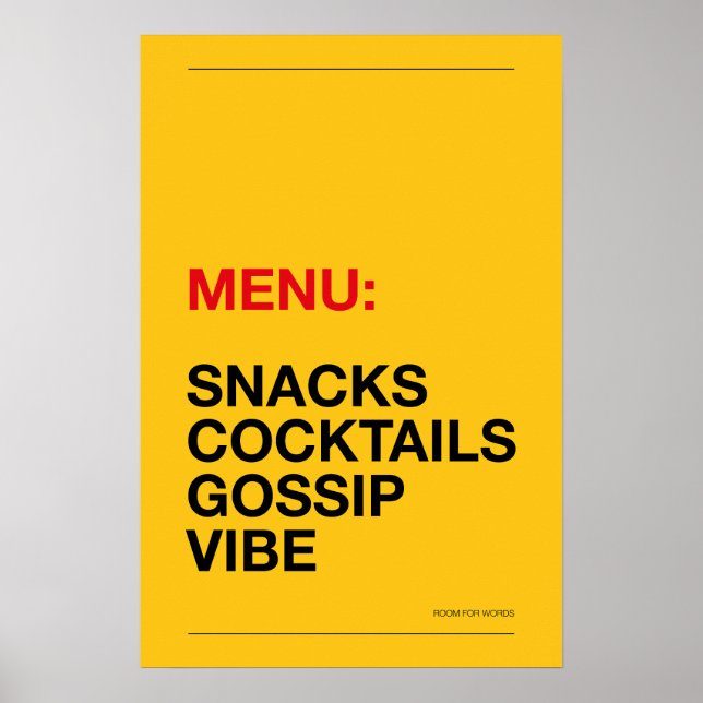 MENÚ: SNACKS – Póster divertido de cocina (Frente)
