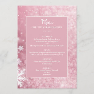 Menú Snowflake Winter Wonderland Baby Shower rosa