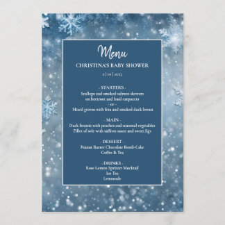 Menú Snowflake Winter Wonderland Blue Baby Shower
