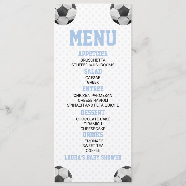 Menú Soccer Ball Sports Blue Baby Shower Food (Anverso)